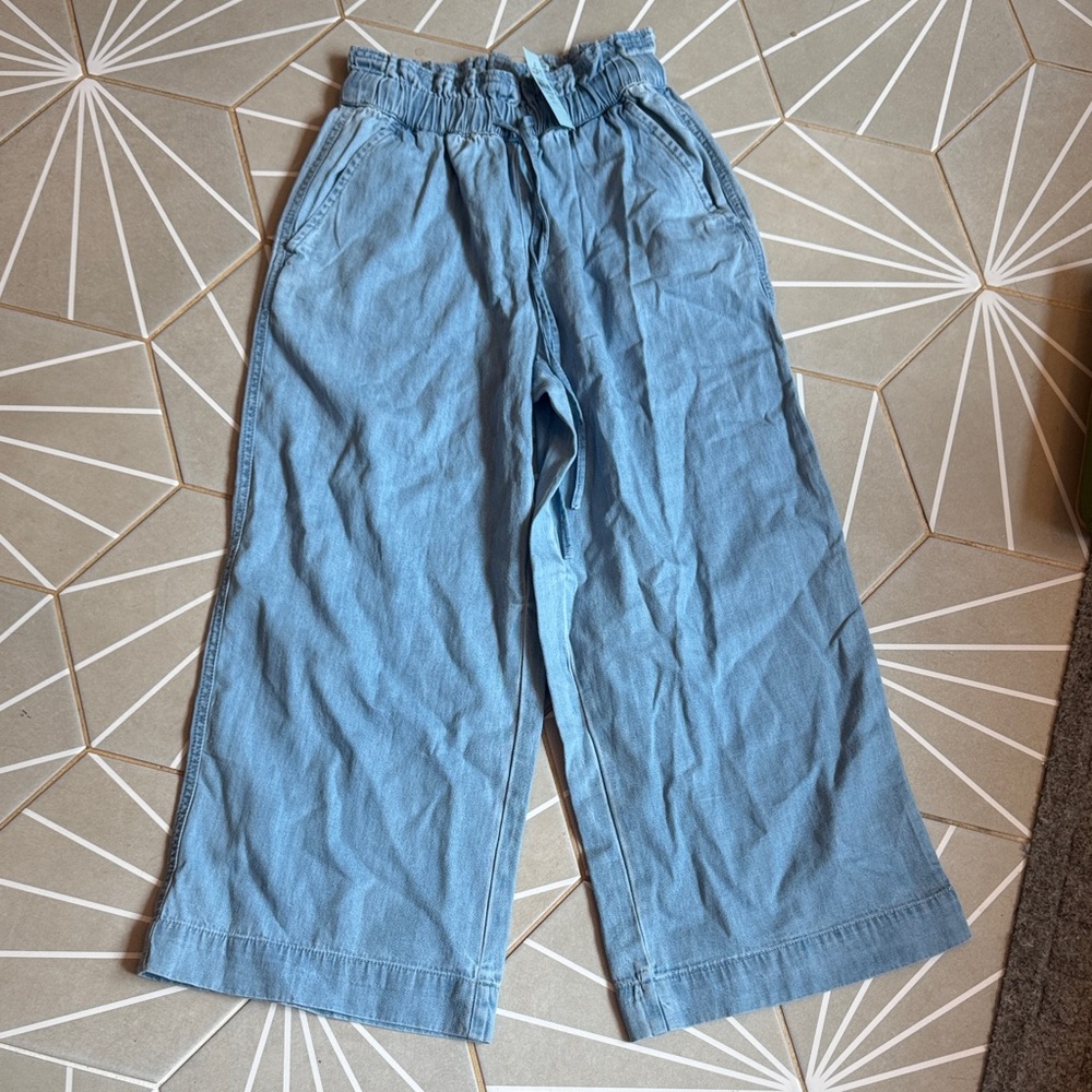 LOFT Light Blue Paperbag Waist Wide-Leg Pants SZ XXS PETITE NWT